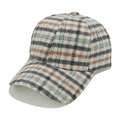 Close-up of thick plaid wool blend fabric texture on classic winter baseball cap - Black White Orange Green Plaid (C)