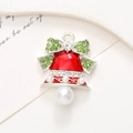 Christmas bell pendant with red enamel, green rhinestones, and elegant pearl accents - D2062 Pearl Christmas Bell (Silver)