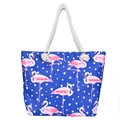Detail der Strandtasche aus Segeltuch mit Flamingo-Muster und dicken Seilgriffen - Blauer Punkt-Flamingo (6)