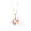 Irregular crystal pendant with gold-plated edges on a golden cross chain necklace - Gold Edge White Cube 20mm - Pendant Only