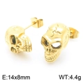 Gothic punk gold skull stud earrings in stainless steel, size 14x8mm and weight 4.4g - 14x8mm / Style A Gold