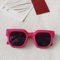 Chic rose pink thick frame square sunglasses with dark grey lenses for summer fashion - Large Geometric Frame / Rose Red (26)