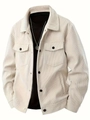 Men's corduroy button-down jacket in cream white with chest pockets and classic collar - S / Apricot