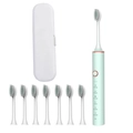 Light green sonic electric toothbrush set with white travel case and 8 replacement heads - 101 Green (8 Heads + Case)