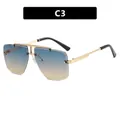 Lunettes de soleil sans bord dégradé bleu-jaune avec monture en métal doré chic - Dégradé Bleu à Brun