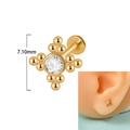 Cross shaped gold earring with clear zircon and ball details in 7.1mm size - Cloud Dangle Blue