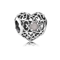 Charme de cœur en argent avec filigrane et cristal de pierre de naissance rose - Juin/Lavande