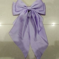 Lavender satin bow hair clip with long ribbons and elegant oversized fabric streamers - Purple