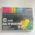 24 color dual tip brush pens set with fine and brush tips for art and drawing - Old Style Black Barrel 24 Colors (Hard Case)