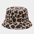 Detail view of leopard print bucket hat showing fabric texture and reinforced brim stitching - Classic Brown Black Leopard (1#)