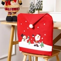 Festlicher roter Weihnachts-Stuhlbezug mit Weihnachtsmann und Schneemann, weiches Vlies. - Gedruckter Weihnachtsmann-Stil / 1 Stück