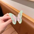 Sparkly butterfly hair clip featuring mint green and pink tulle wings with glitter - Green Embroidered Butterfly / Green