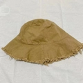 Unisex khaki frayed edge wide brim canvas bucket hat for sun protection and casual wear - M (56-58cm) / Khaki