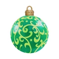 Inflatable 60cm green PVC Christmas ball with yellow leaf patterns and top ring for decor - Green