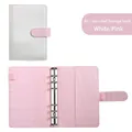 A6 PU leather binder in white and pink with 6-ring metal clips and card slots - A6 White Outer Pink Inner Shell
