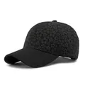 Black baseball cap with 3D floral texture and plain cotton brim for outdoor sun protection - Adjustable / Black