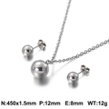 Minimalist silver stainless steel jewelry set with spherical bead necklace and earrings - Silver 12mm Spherical Style (KS115072-Z)