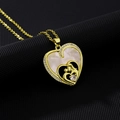Detailed close-up of heart pendant necklace with mother and child gold relief - Style J (Heart Mother Child Hugging/With Main Diamond)