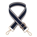 Detail of adjustable dark blue chevron woven shoulder strap with gold lobster clasps - Gold Buckle / Dark Blue
