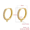 Macro shot of gold plated brass hoop earrings with single row diamonds and hanging loops - 18mm (1 Pair) / Gold