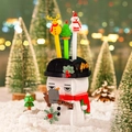 Christmas snowman building block pen holder with holiday themed pencils in snowy scene - Snowman Pen Holder Blocks