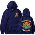 Dunkelblauer Alligator Alcatraz Kapuzenpullover mit Vintage-Prints auf Vorder- und Rückseite - S / Marineblau