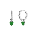 Silver S925 earrings with green heart pendant and sparkling zircon accents - 24K / Silver-Green Heart (JQH0021-SS-2)