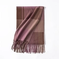 Pink and brown plaid cashmere-like scarf with fringe tassels for winter warmth - Taro Purple