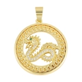 Golden dragon round pendant with white zircons and a green gemstone eye for DIY necklaces - Style 41 (Gold Woven Texture Round Diamond Dragon)