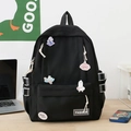 Zaino casual nero per studenti con simpatiche spille a cartoni animati su tavolo - Nero (Senza accessori)