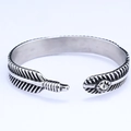Bracciale rigido piuma vintage in acciaio inossidabile argento con piccolo cristallo - Stile Piuma con Zirconia (AB0309)