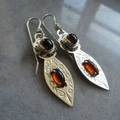 Orecchini vintage in argento con ambra marquise e pietre preziose in onice nero - Argento
