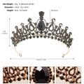 Detailed specs of black rhinestone crown with weight, diameter, and height dimensions - J3002 Black Gold
