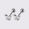 Silver butterfly stud earrings with sparkling marquise cut zircon and screw ball back - Silver Butterfly