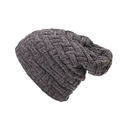 Dark grey basket-weave knit beanie with warm lining and thick layered texture - Basket Weave Fleece Lined / Gray