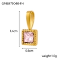 Classic gold pendant with square pink zircon stone for DIY necklace charm jewelry - Square - Pink