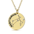 Gold Sagittarius zodiac coin necklace with crystal constellation map and engraving - Sagittarius (KN118003-GC)
