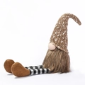 Kerstkabouter met lange gestreepte benen, bruine stippenmuts en wollen baard decor - Tan