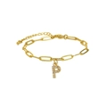 18k gold plated paperclip chain bracelet with a sparkling zircon letter P pendant - Letter P