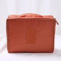 Orange large travel toiletry bag with layered storage and waterproof fabric handle - Orange