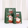 Detail of dark green Christmas gift bags with Santa Claus prints in two different sizes - 20x14x7cm / Dark Green (Santa)