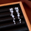 Silver drop earrings with white pearls and sparkling zircon stones for women - 44# Silver Earring Post - Silver - Butterfly - Faux Pearl Tassel