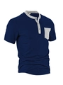 Maglia Henley uomo in tessuto a nido d'ape blu navy con tasca grigia e colletto a contrasto - S / Blu marino (Bordo grigio)