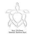 Hollow turtle pendant with heart in silver stainless steel, size 25x25mm for DIY - Sea Turtle / Silver
