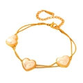 Double-layered gold heart bracelet with pearl finish charms and adjustable chain link - Pearl Heart Bracelet T102