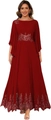 Dark red chiffon formal gown featuring intricate lace embroidery and cape style sleeves - Light Wine Red / US size 2 (S)