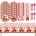Strawberry party tableware set including plates, cups and napkins with Sweet One design - Strawberry Theme Tableware Full Set