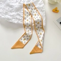 Floral twilly scarf with pink and yellow flowers and yellow borders for hair or bags - Five-Petal Flower