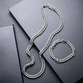 Polished silver titanium steel Cuban chain necklace and bracelet set in hip hop style - Necklace and Bracelet