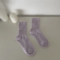 Mid-calf lavender cotton socks with colorful nep yarn pattern in a ribbed knit style - One Size / Purple